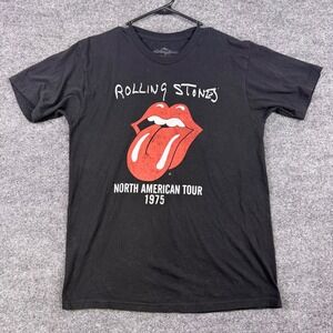 Rolling Stones North American Tour 1975 Graphic T-Shirt Black Medium Rock Band